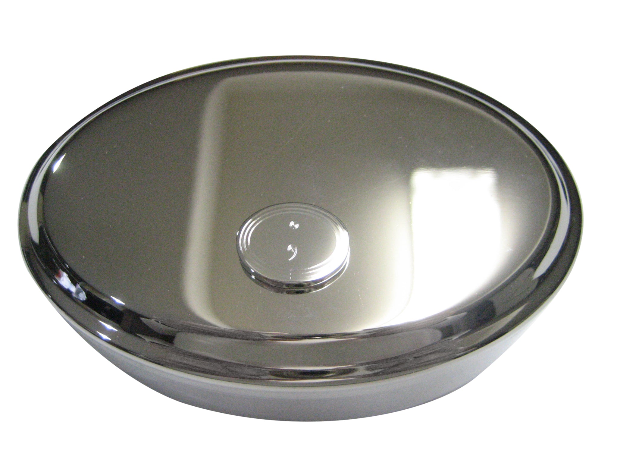 Silver Toned Etched Semicolon Sign Pendant Oval Trinket Jewelry Box