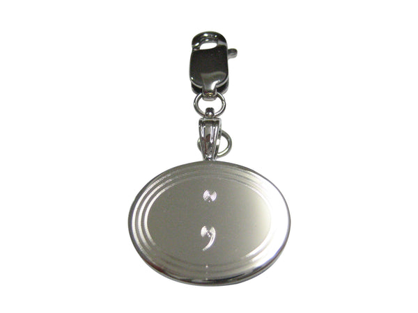 Silver Toned Etched Semicolon Sign Pendant Zipper Pull Charm