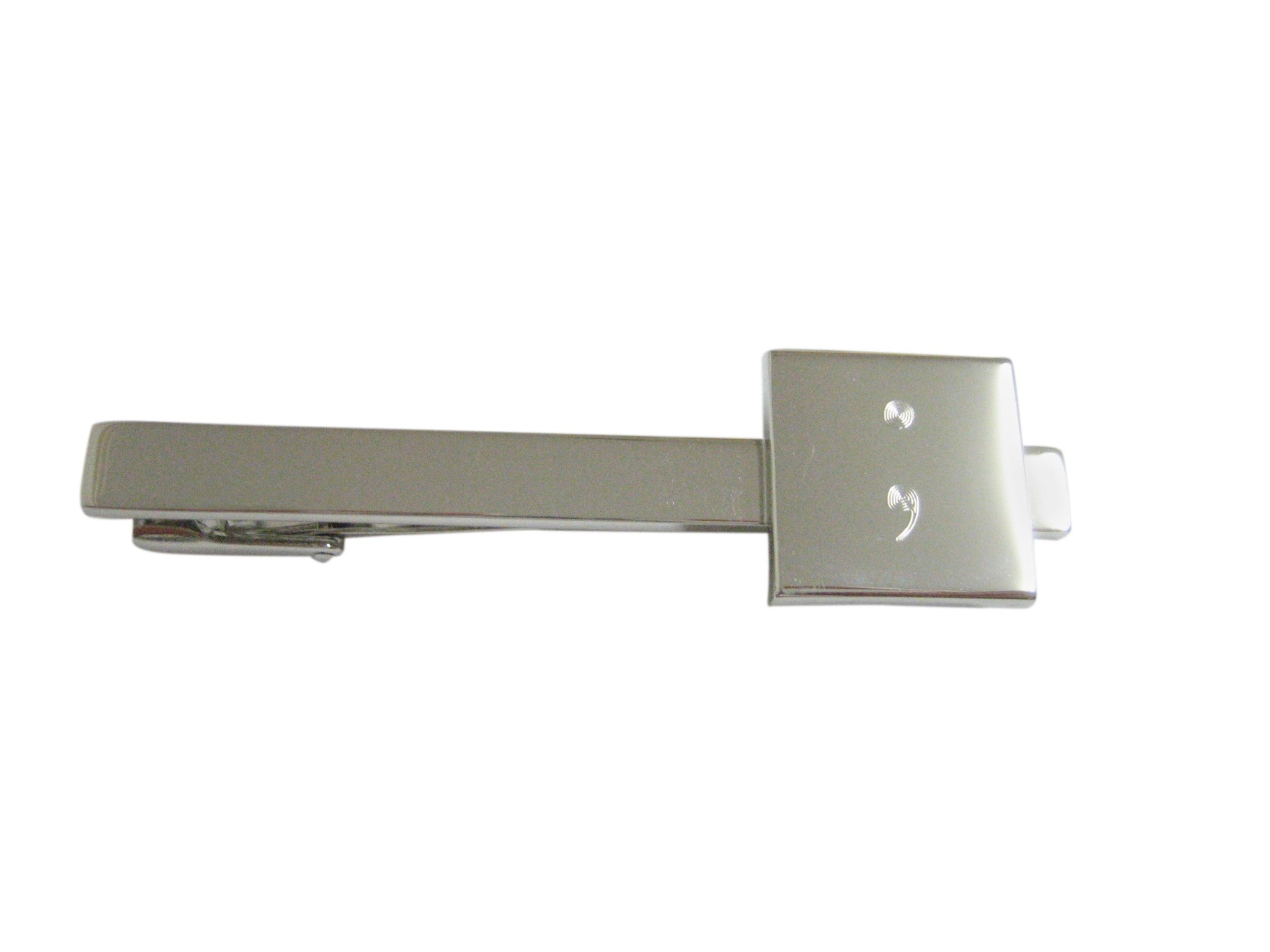 Silver Toned Etched Semicolon Sign Square Tie Clip