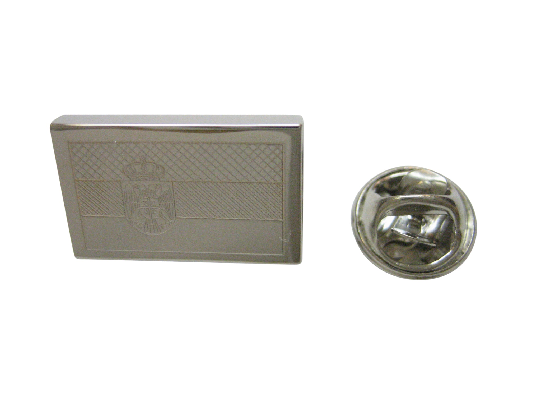 Silver Toned Etched Serbia Flag Lapel Pin