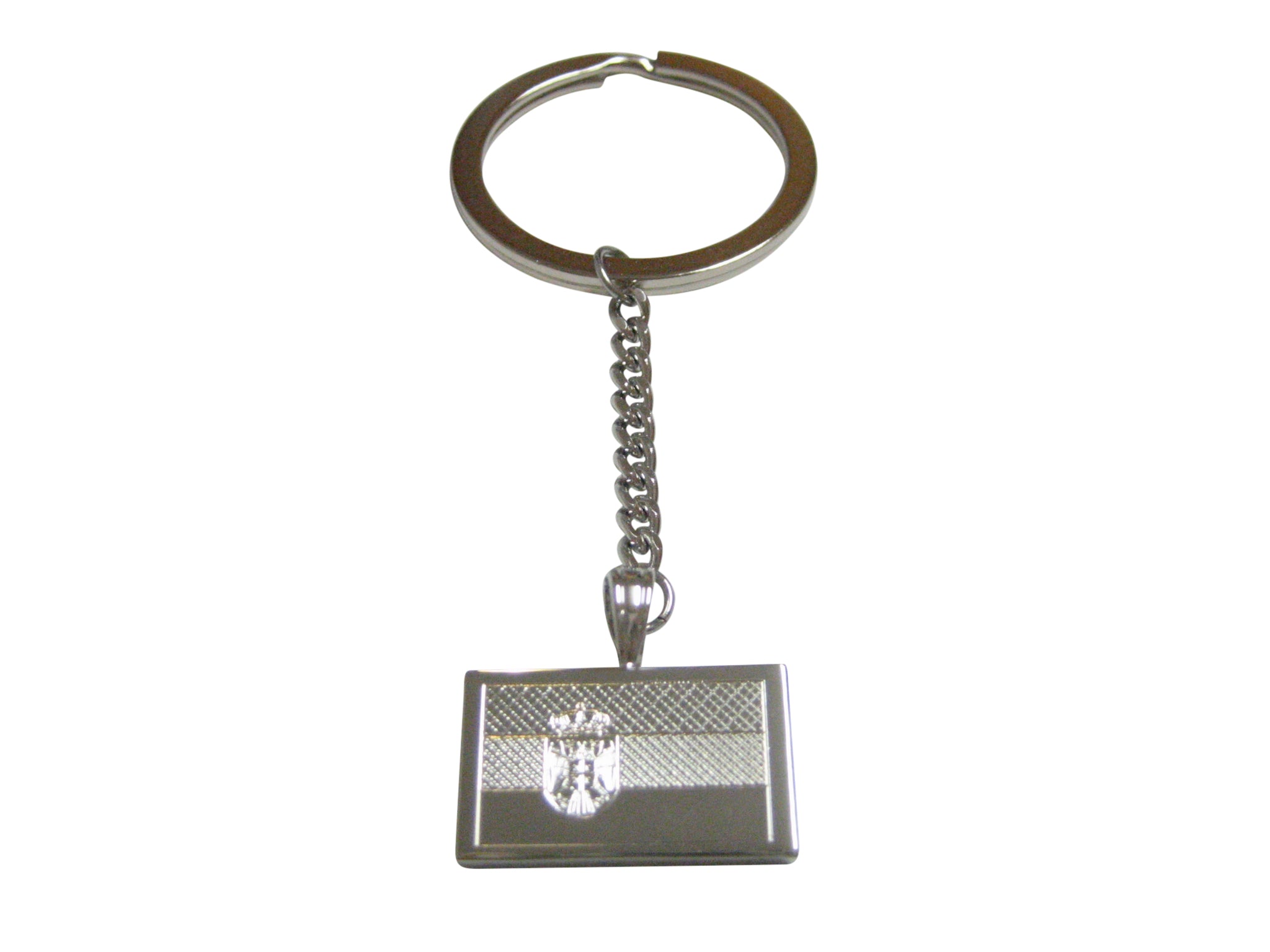 Silver Toned Etched Serbia Flag Pendant Keychain