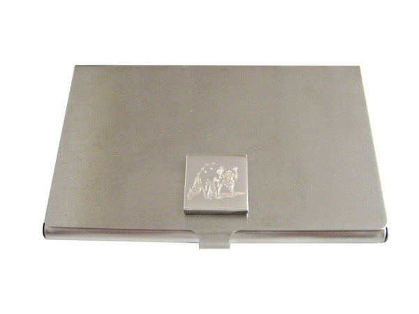 Silver Toned Etched Shaded Raccoon Business Card Holder