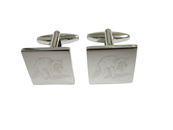 Silver Toned Etched Shaded Raccoon Cufflinks