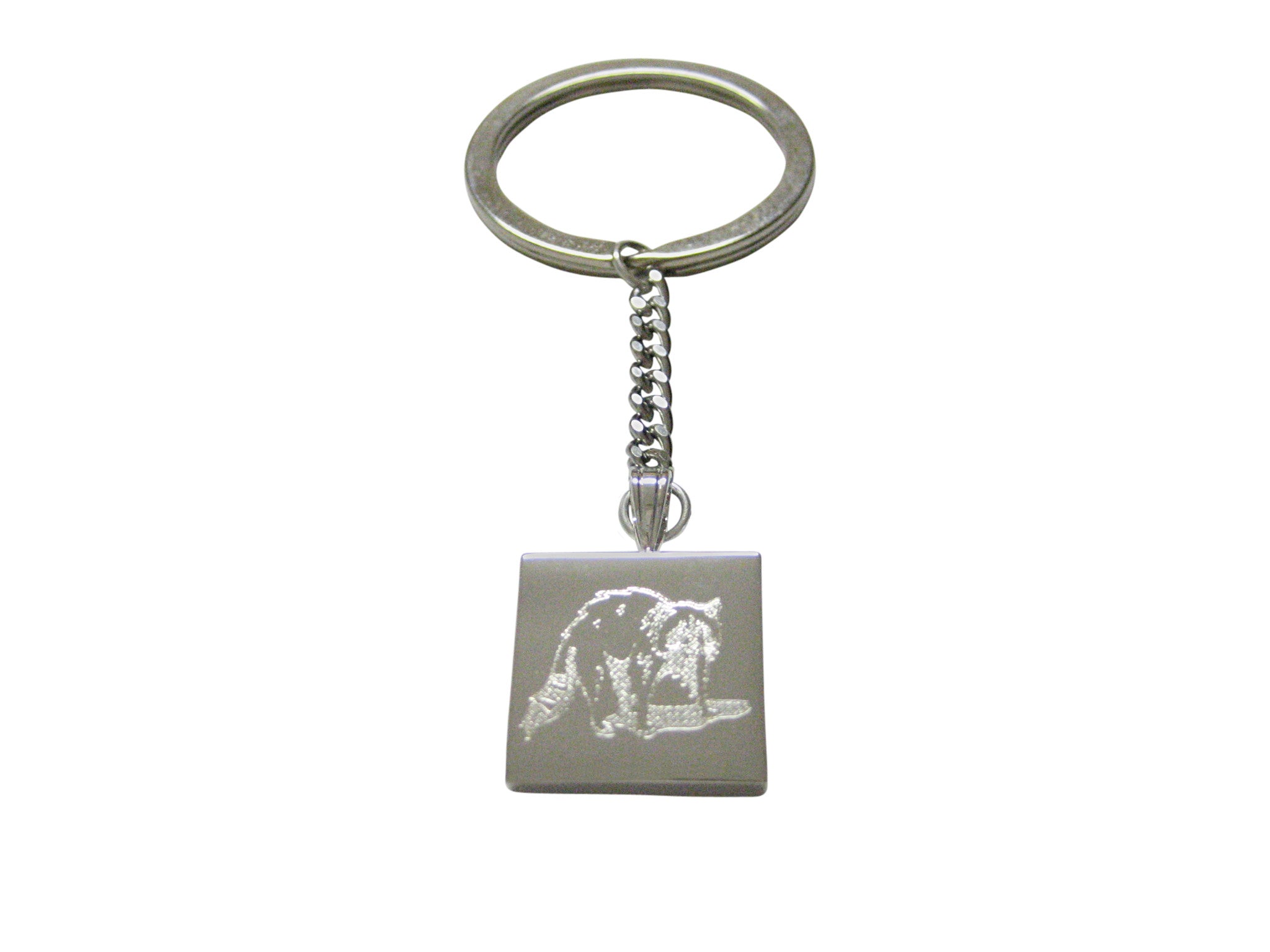 Silver Toned Etched Shaded Raccoon Keychain