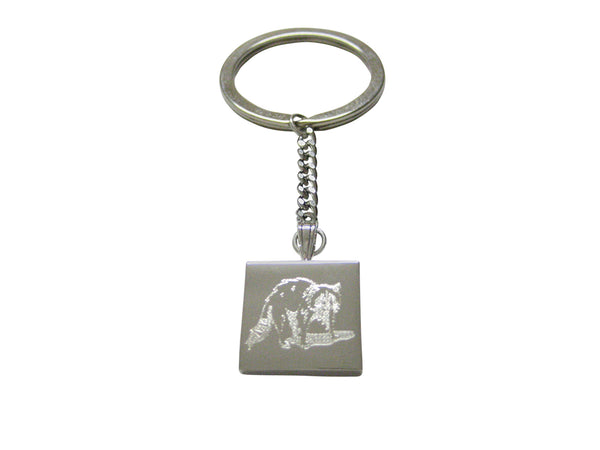 Silver Toned Etched Shaded Raccoon Keychain