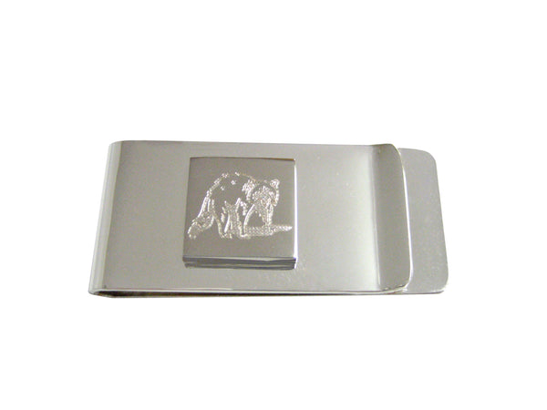 Silver Toned Etched Shaded Raccoon Money Clip