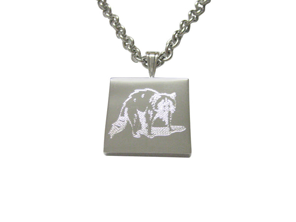 Silver Toned Etched Shaded Raccoon Pendant Necklace