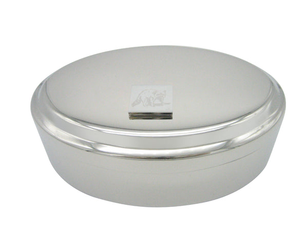 Silver Toned Etched Shaded Raccoon Pendant Oval Trinket Jewelry Box