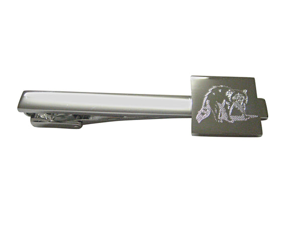 Silver Toned Etched Shaded Raccoon Square Tie Clip