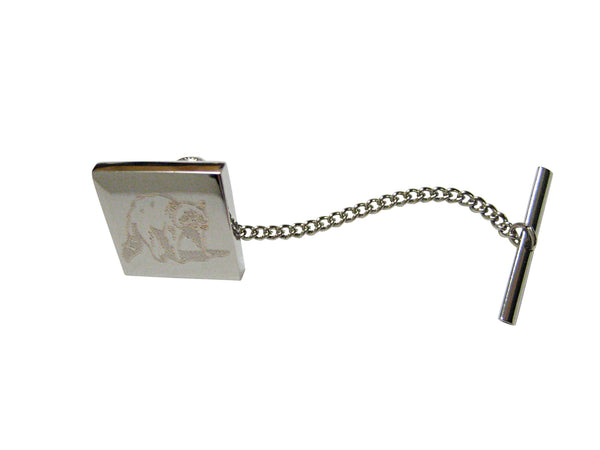 Silver Toned Etched Shaded Raccoon Tie Tack