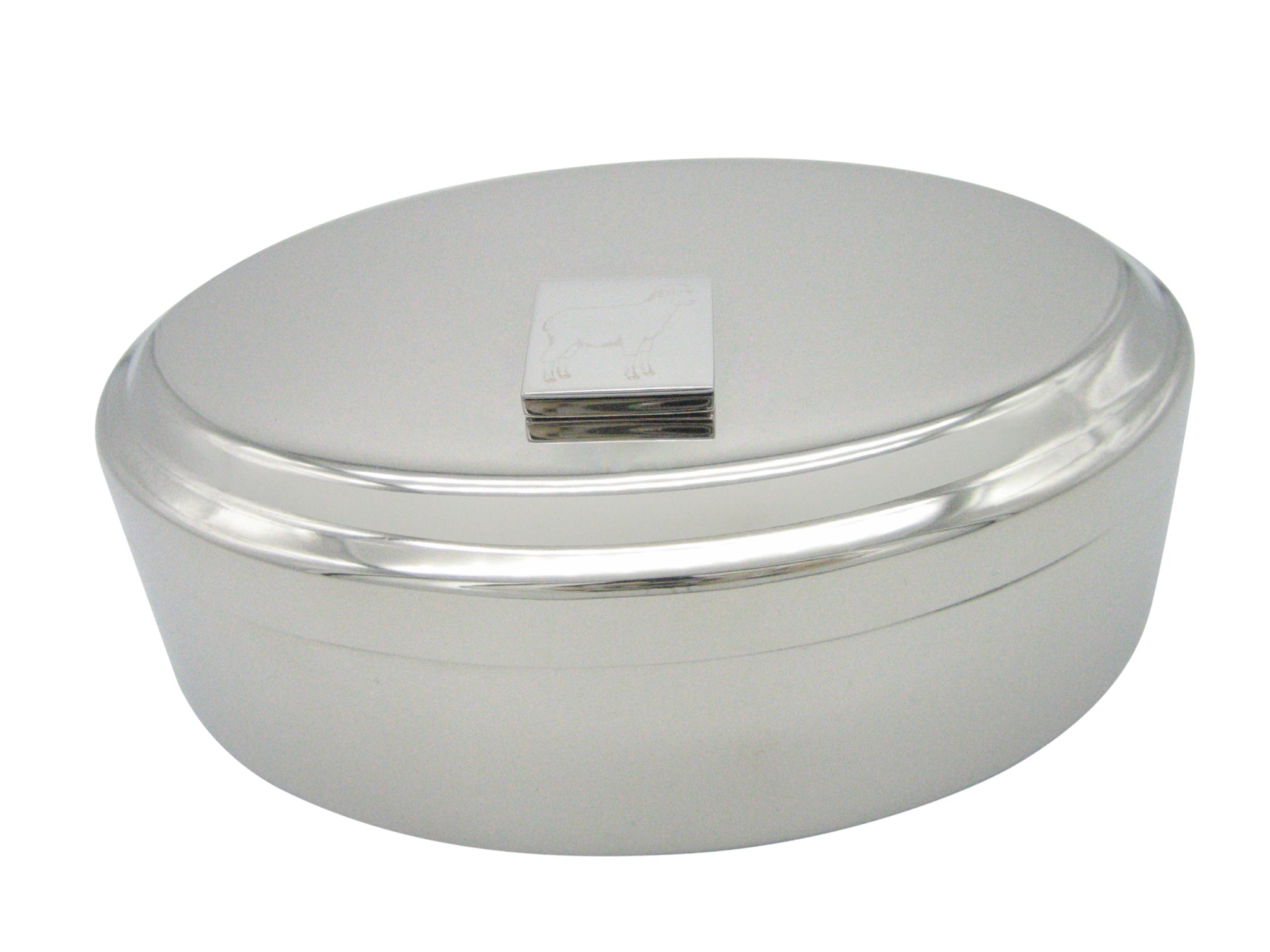 Silver Toned Etched Sheep Pendant Oval Trinket Jewelry Box