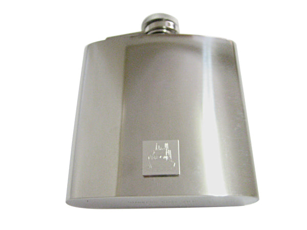 Silver Toned Etched Ship 6 Oz. Stainless Steel Flask