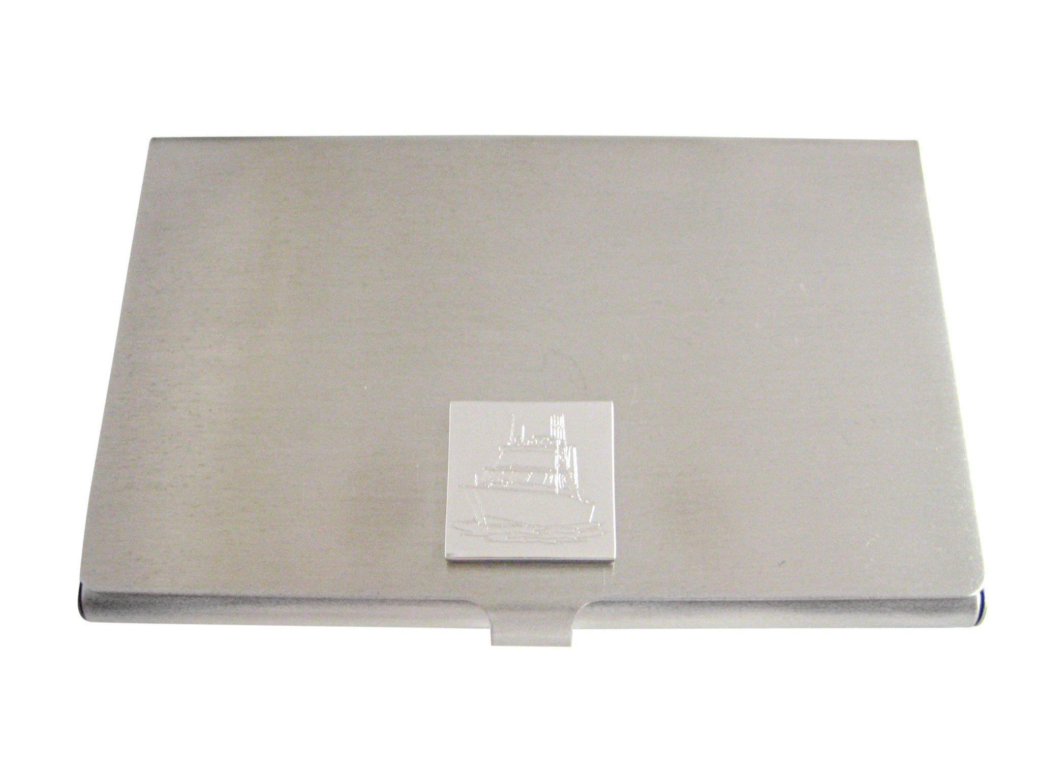 Silver Toned Etched Ship Business Card Holder