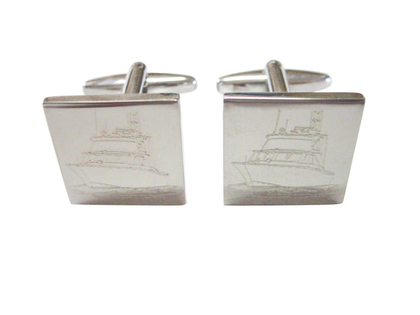 Silver Toned Etched Ship Cufflinks