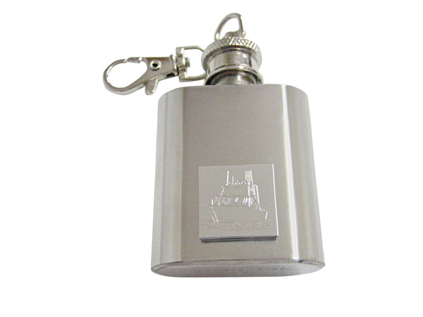 Silver Toned Etched Ship 1 Oz. Stainless Steel Key Chain Flask