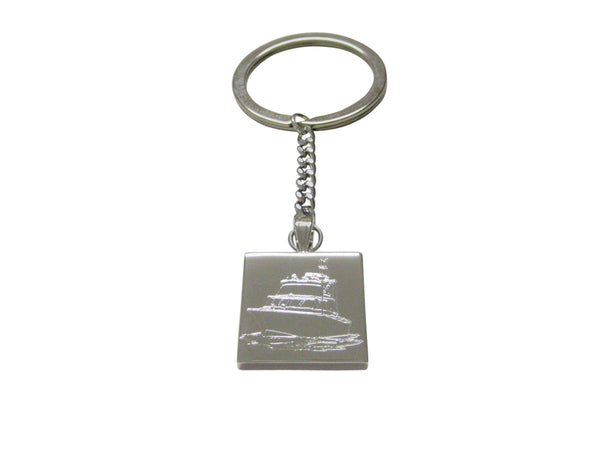 Silver Toned Etched Ship Keychain