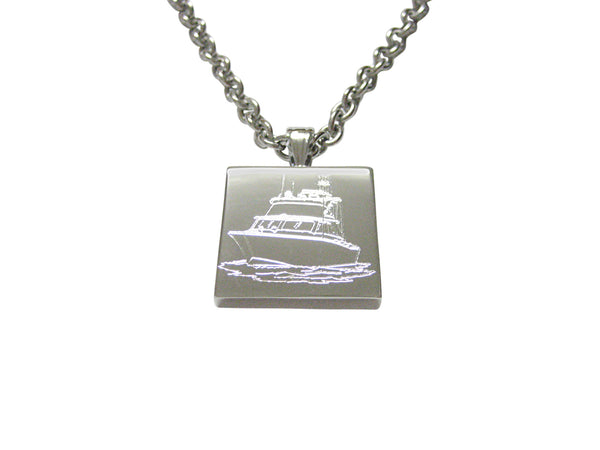 Silver Toned Etched Ship Pendant Necklace