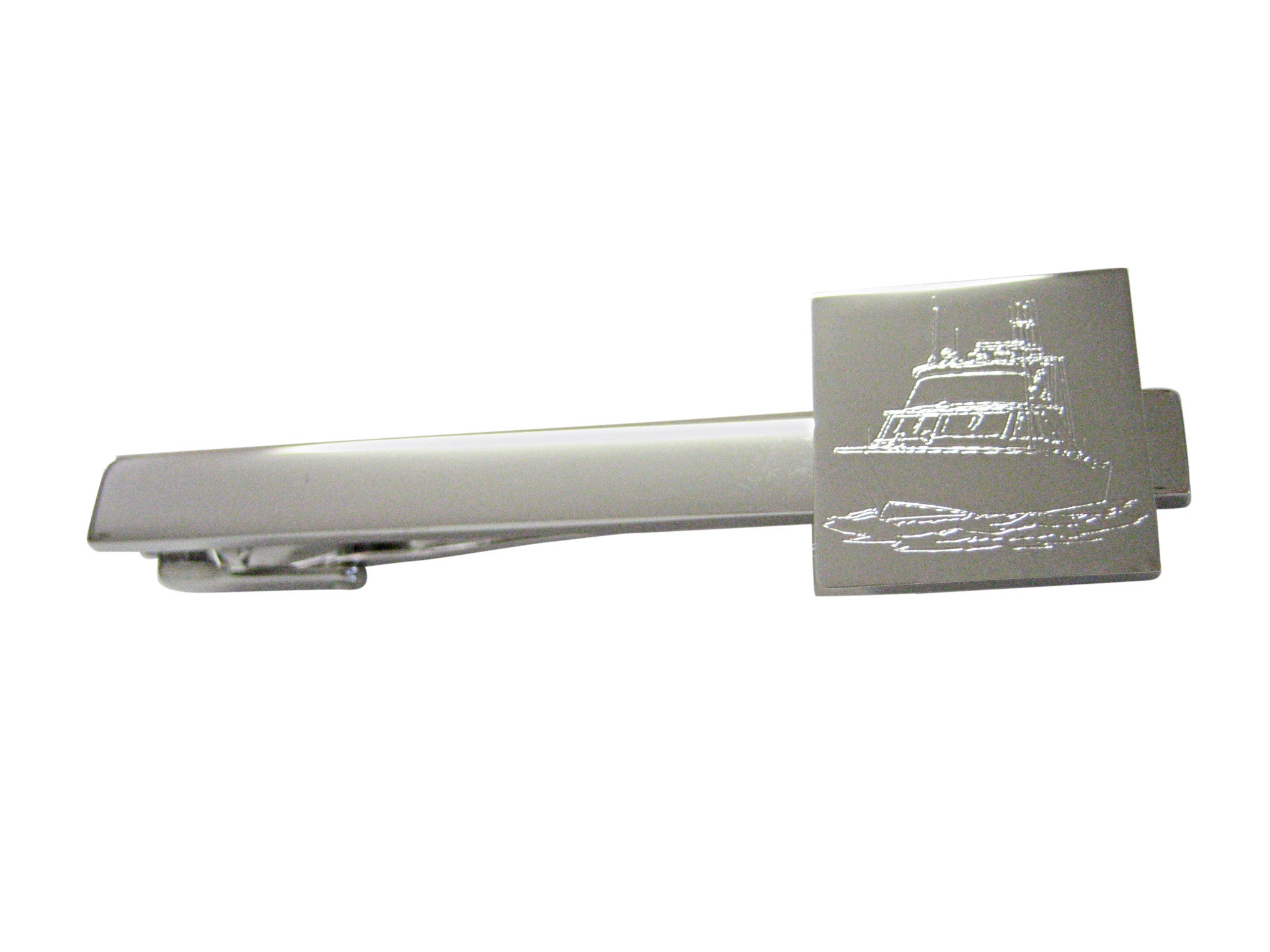 Silver Toned Etched Ship Square Tie Clip