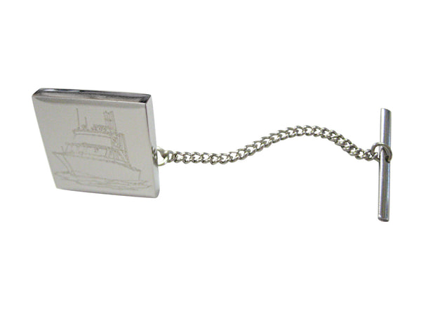 Silver Toned Etched Ship Tie Tack
