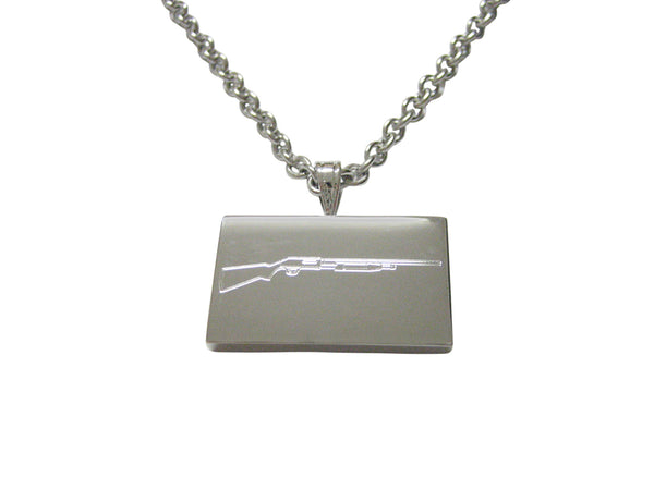 Silver Toned Etched Shotgun Pendant Necklace