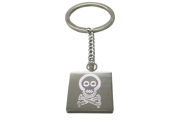 Silver Toned Etched Shy Skull with Crossbones Keychain