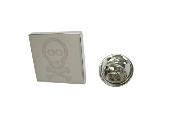 Silver Toned Etched Shy Skull with Crossbones Lapel Pin
