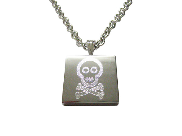 Silver Toned Etched Shy Skull with Crossbones Necklace