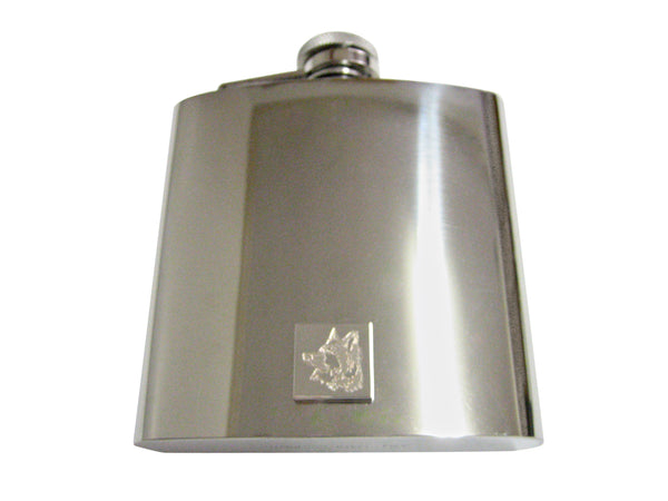 Silver Toned Etched Side Facing Dog Head 6 Oz. Stainless Steel Flask