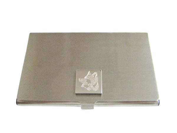 Silver Toned Etched Side Facing Dog Head Business Card Holder