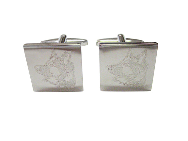Silver Toned Etched Side Facing Dog Head Cufflinks