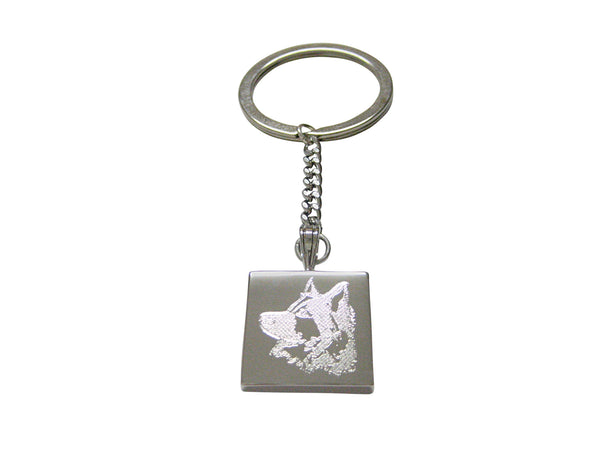 Silver Toned Etched Side Facing Dog Head Keychain