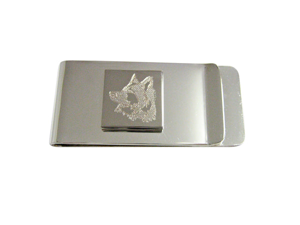 Silver Toned Etched Side Facing Dog Head Money Clip