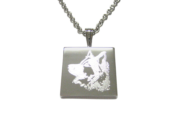 Silver Toned Etched Side Facing Dog Head Pendant Necklace