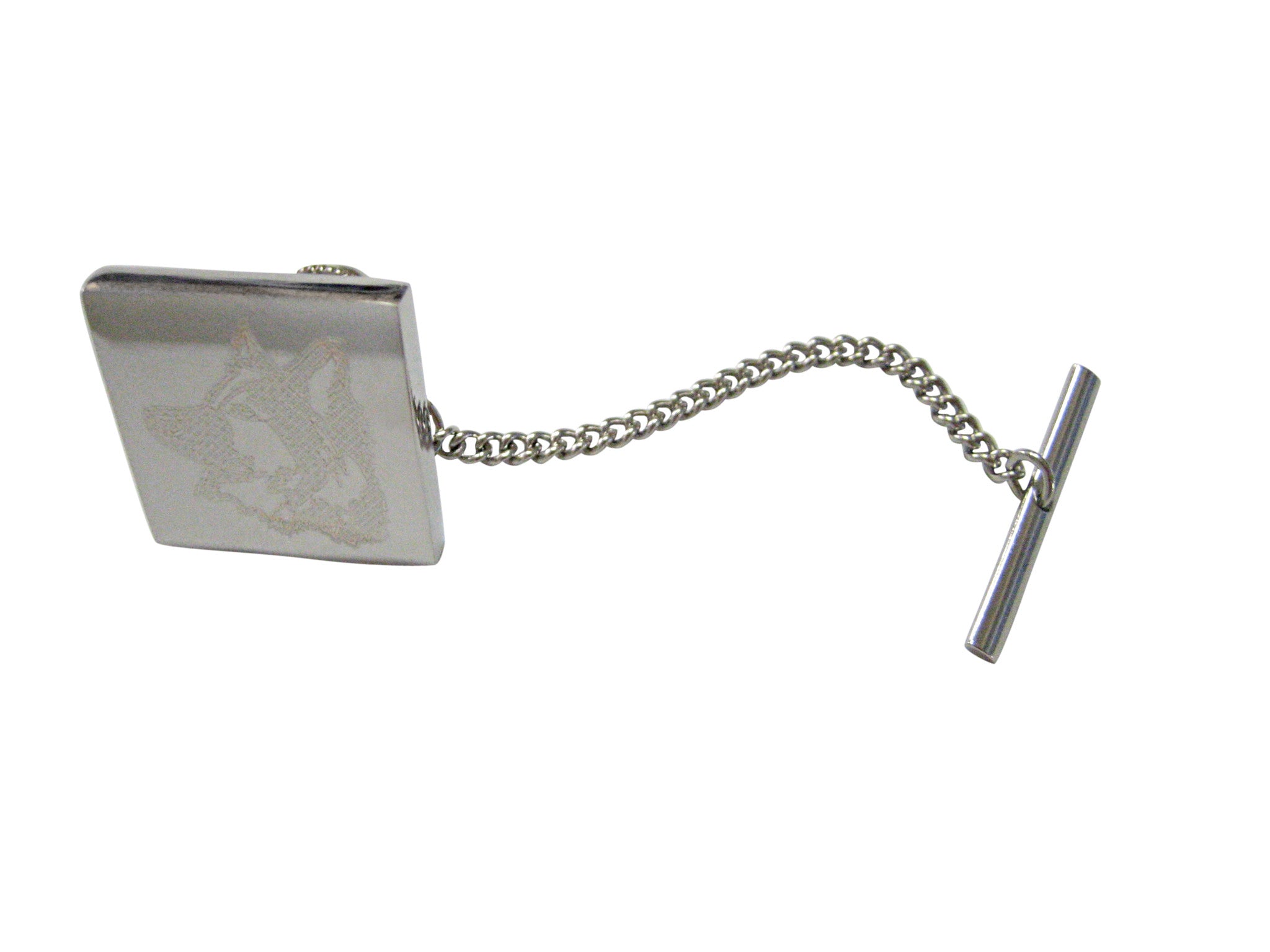 Silver Toned Etched Side Facing Dog Head Tie Tack