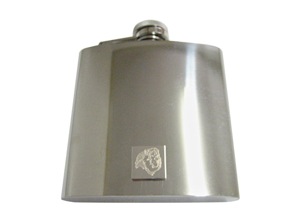 Silver Toned Etched Side Facing Lion Head 6 Oz. Stainless Steel Flask