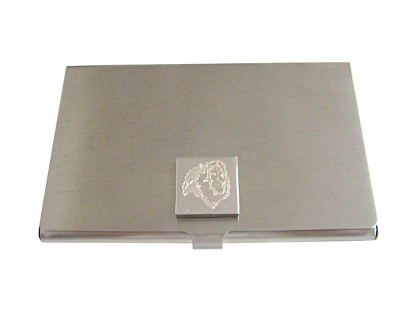 Silver Toned Etched Side Facing Lion Head Business Card Holder