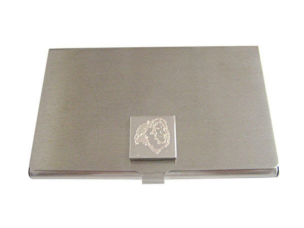 Silver Toned Etched Side Facing Lion Head Business Card Holder