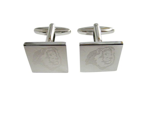 Silver Toned Etched Side Facing Lion Head Cufflinks