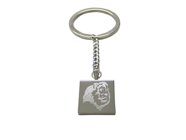 Silver Toned Etched Side Facing Lion Head Keychain