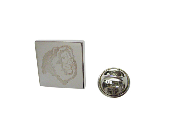 Silver Toned Etched Side Facing Lion Head Lapel Pin