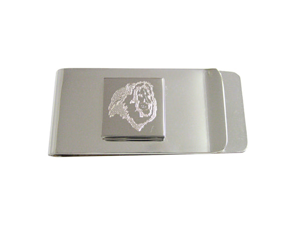 Silver Toned Etched Side Facing Lion Head Money Clip