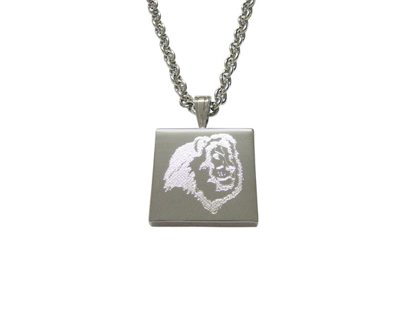 Silver Toned Etched Side Facing Lion Head Pendant Necklace