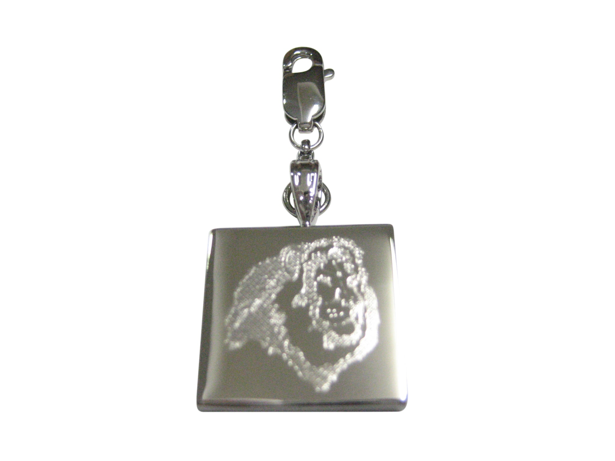 Silver Toned Etched Side Facing Lion Head Pendant Zipper Pull Charm