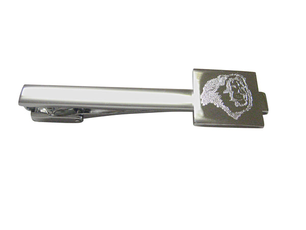 Silver Toned Etched Side Facing Lion Head Square Tie Clip