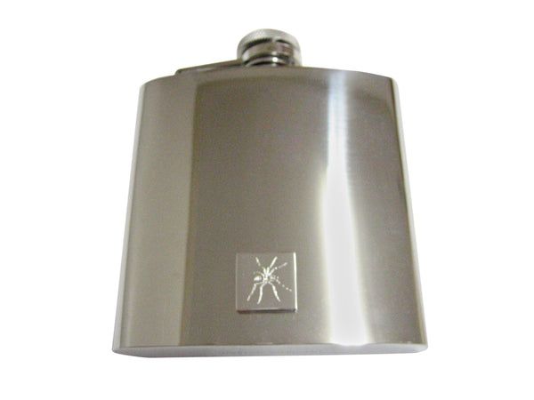Silver Toned Etched Side Facing Spider Bug Insect 6 Oz. Stainless Steel Flask
