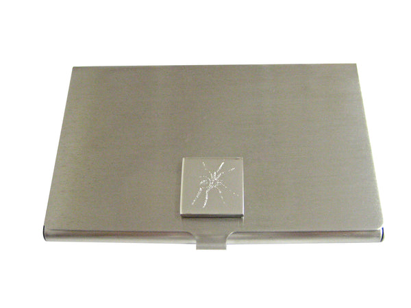 Silver Toned Etched Side Facing Spider Bug Insect Business Card Holder