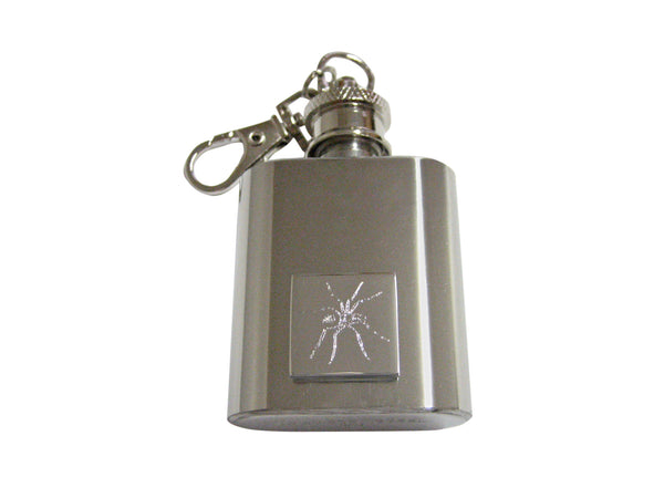 Silver Toned Etched Side Facing Spider Bug Insect 1 Oz. Stainless Steel Key Chain Flask