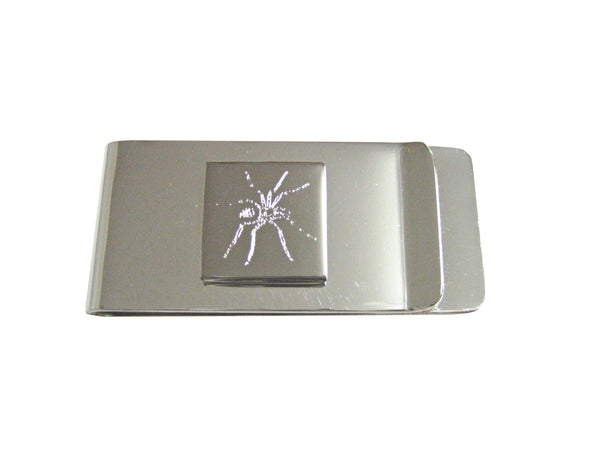 Silver Toned Etched Side Facing Spider Bug Insect Money Clip