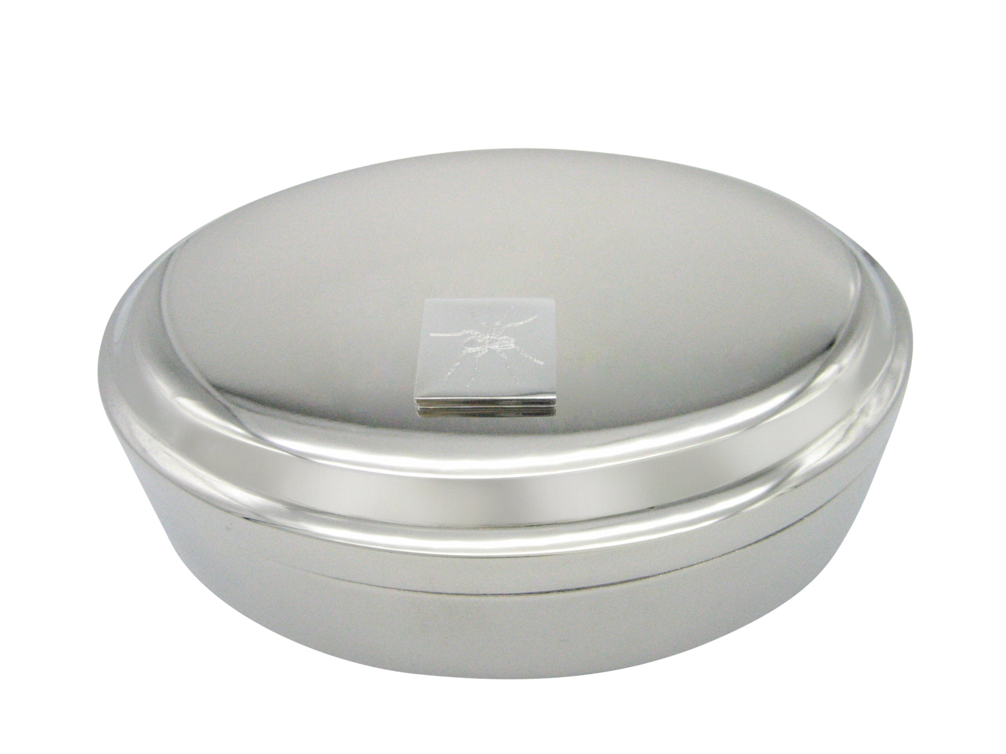 Silver Toned Etched Side Facing Spider Pendant Oval Trinket Jewelry Box