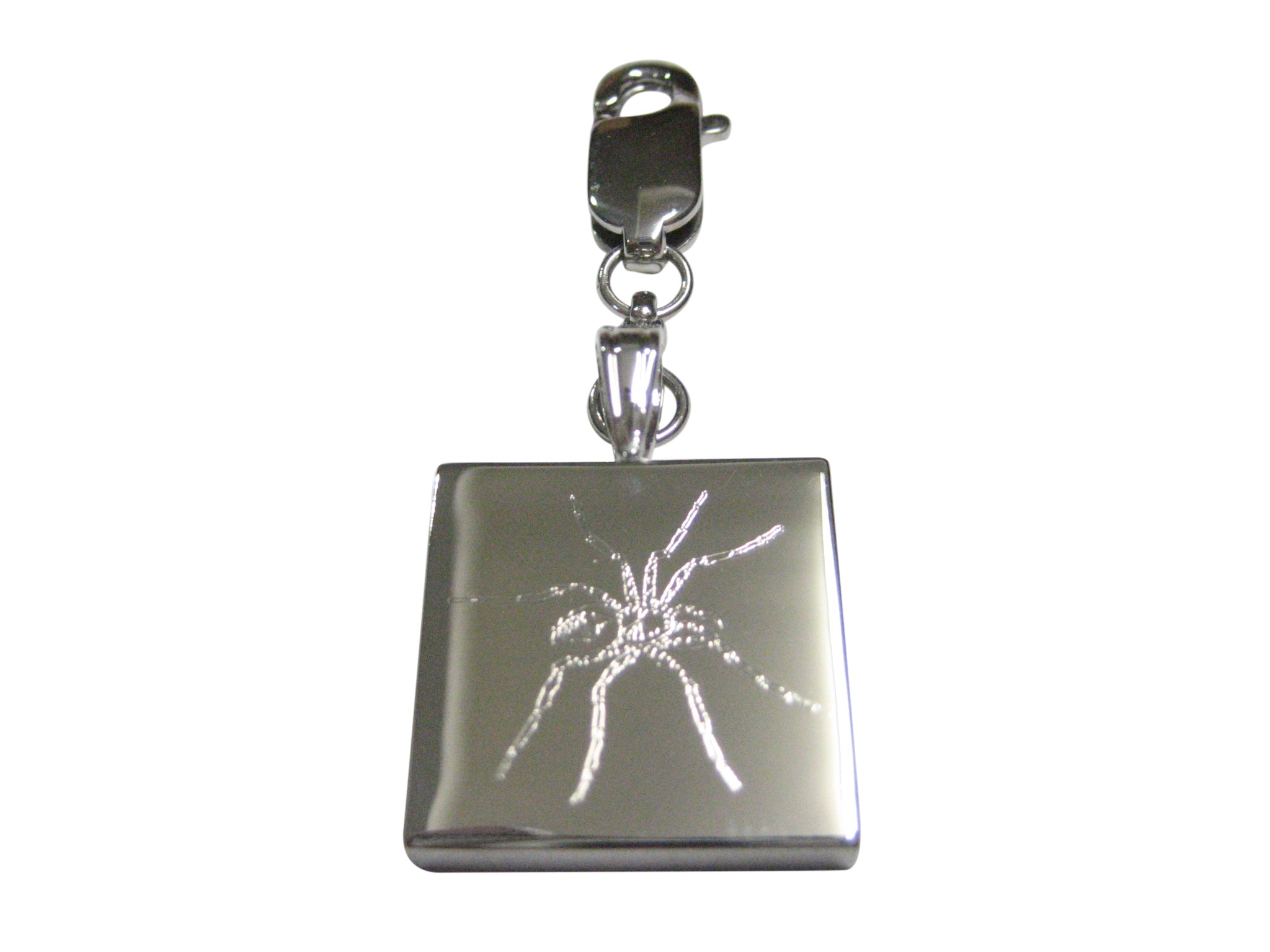 Silver Toned Etched Side Facing Spider Pendant Zipper Pull Charm
